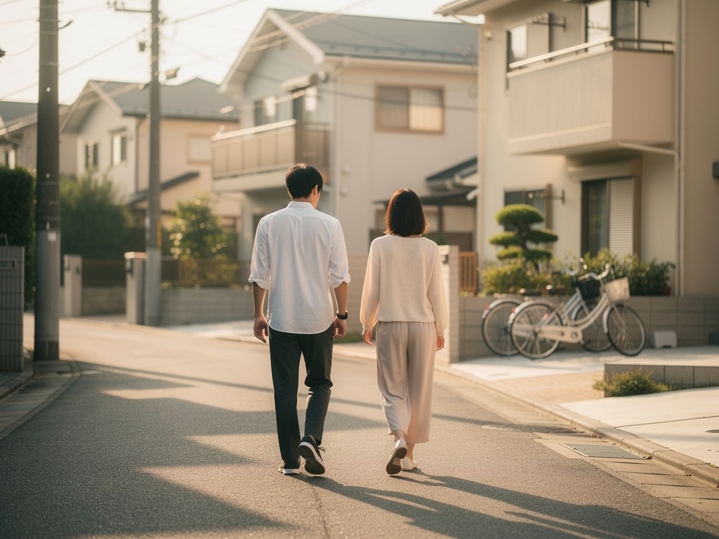 並んで歩くカップル